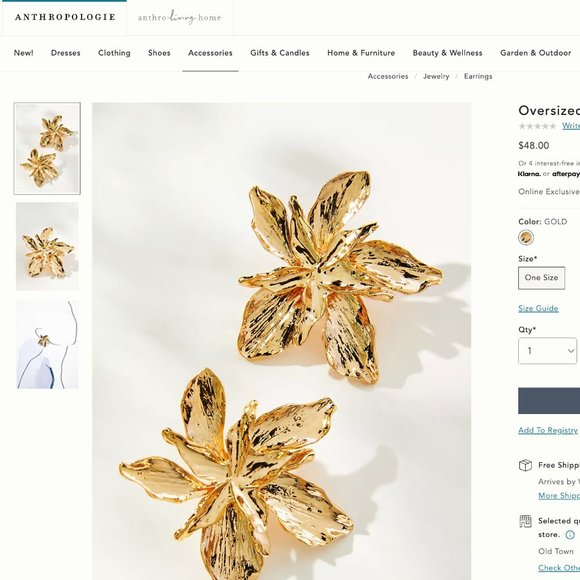 Gold Flower Earrings - Picture 8 of 9